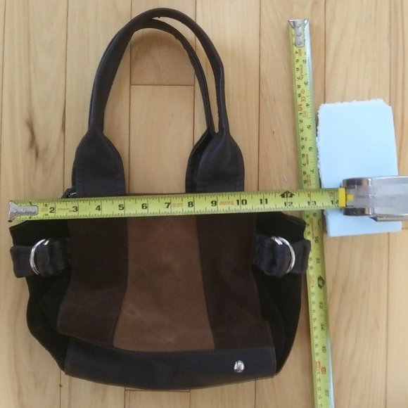 Tignanello Leather suede color block handbag   FLAWS  on Handles lots of wear - Picture 7 of 16